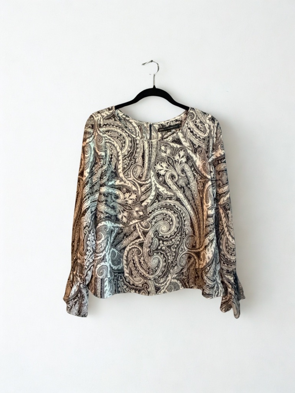 White House Black Market Paisley Long-Sleeve Blouse - White & Black